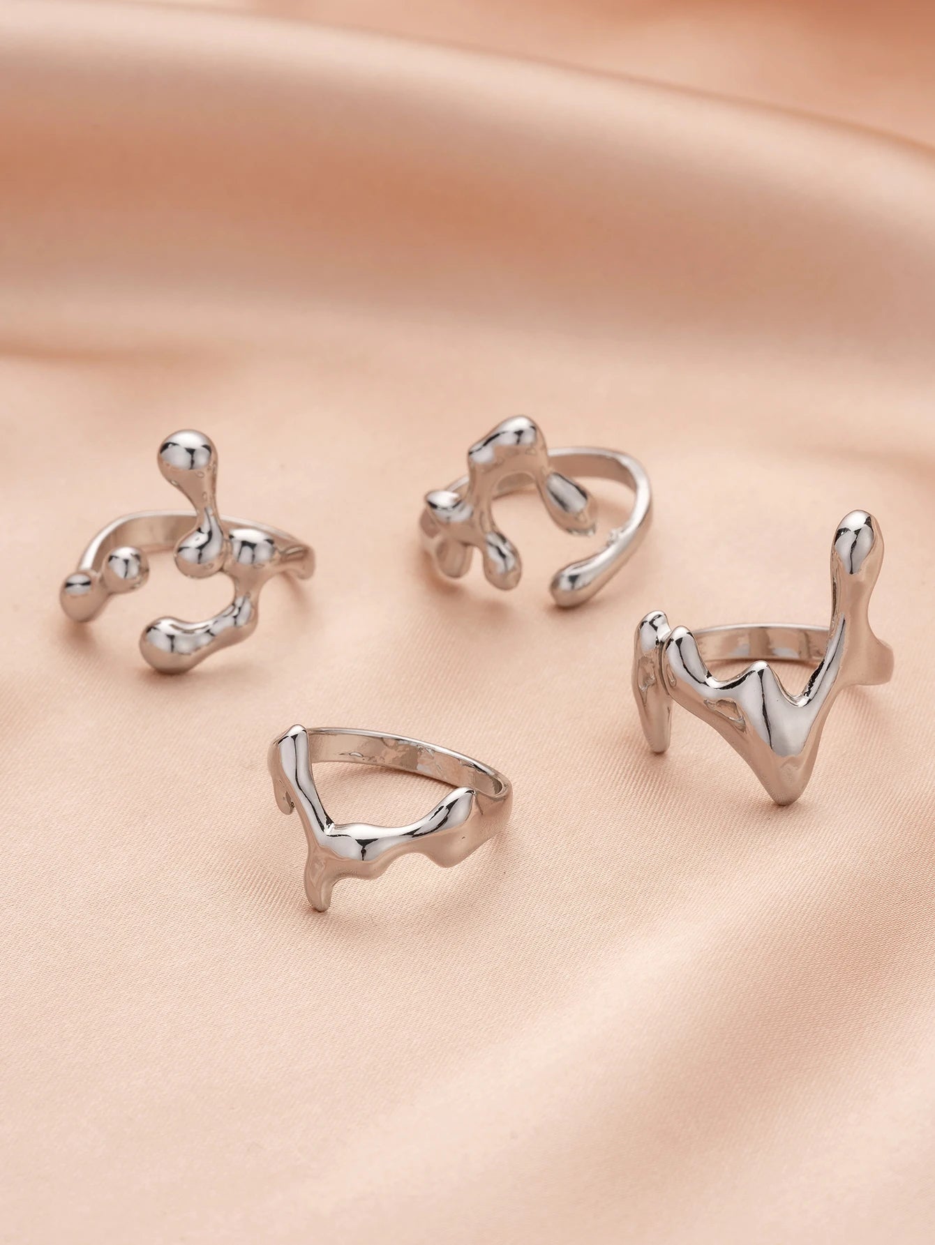 4 Uds. Conjunto de anillos para mujer con forma de gota de agua geométrica de moda Hip Hop joyería de bola para Festival de Música