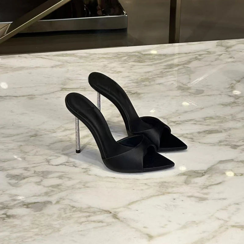 Nuevas Sandalias de Tacón Alto con Cristales, Elegantes Zapatos de Vestir de Verano con Punta en Pico y Tacón de Aguja, Decorados con Pedrería para Mujer