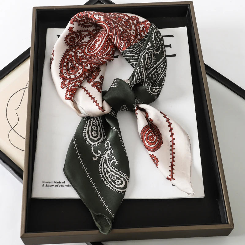 Bufanda cuadrada de seda a cuadros para mujer, banda de satén para el pelo, suave para el trabajo, Hijab, Foulard para la cabeza, 2021