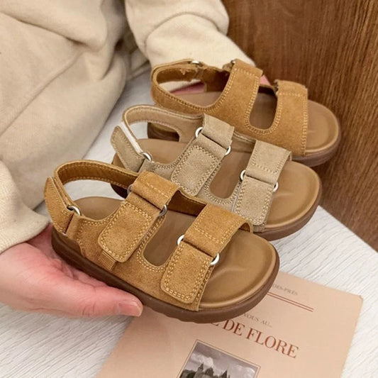 Sandalias de Playa para Niños y Niñas, Primavera-Verano 2026, Nuevas, Modernas, Simples, de Color Sólido, de Gamuza, Antideslizantes, con Punta Abierta