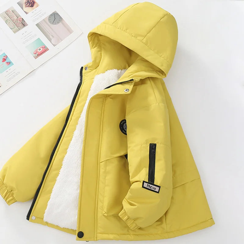 Abrigo de Felpa y Algodón para Niños, Otoño-Invierno 2026, Parka para Niños de 4 a 14 Años, Chaqueta con Capucha, Impermeable, Gruesa y Cálida, Cortavientos Informal