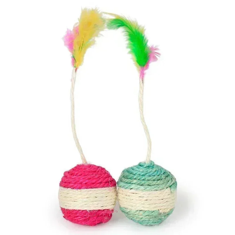 Pelota rascadora de Sisal para gatos, juguete interactivo de entrenamiento para gatitos, suministros para gatos, juguete interactivo de plumas, 1 ud.