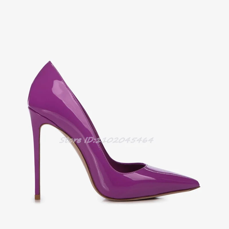 Zapatos de tacón alto sexis con punta estrecha de charol para mujer, tacones de aguja de talla grande, zapatos de tacón coloridos poco profundos y elegantes, zapatos de fiesta de diseñador de lujo