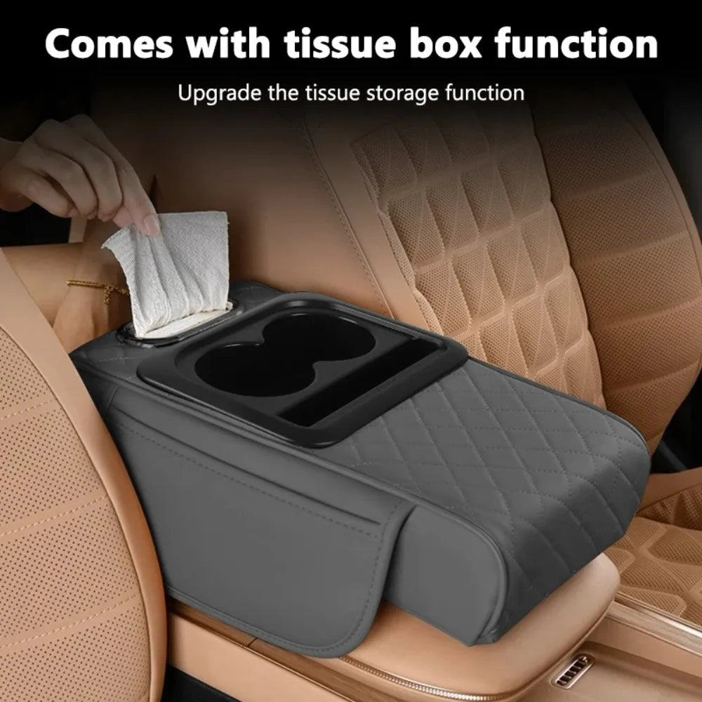Cojín para reposabrazos de consola central de coche con 2 portavasos, almohadilla para reposabrazos de cuero PU, funda de almohada portátil para reposabrazos de coche, almohadilla de altura