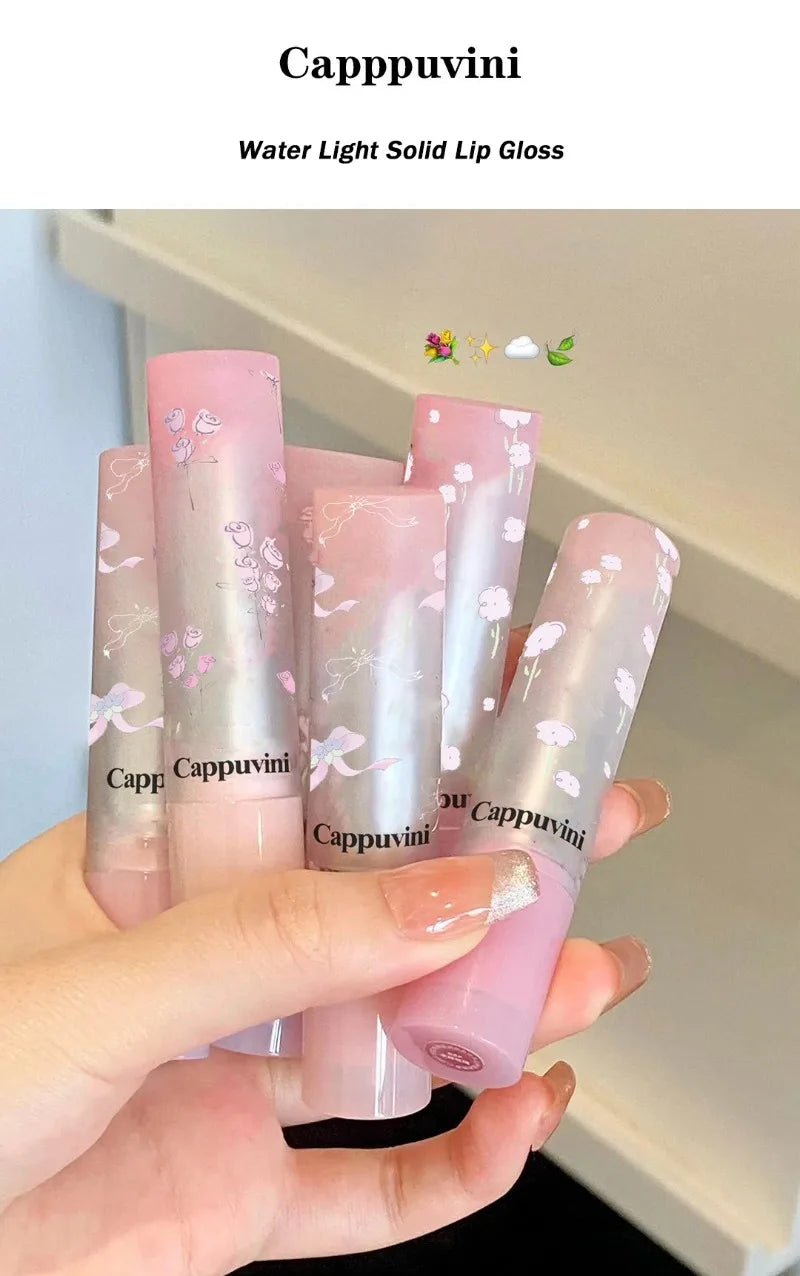 Brillo Labial Sólido Efecto Espejo, Tubo Redondo, Hidratante y Duradero, Tinte Natural Nude Melocotón, Maquillaje Labial en Gel
