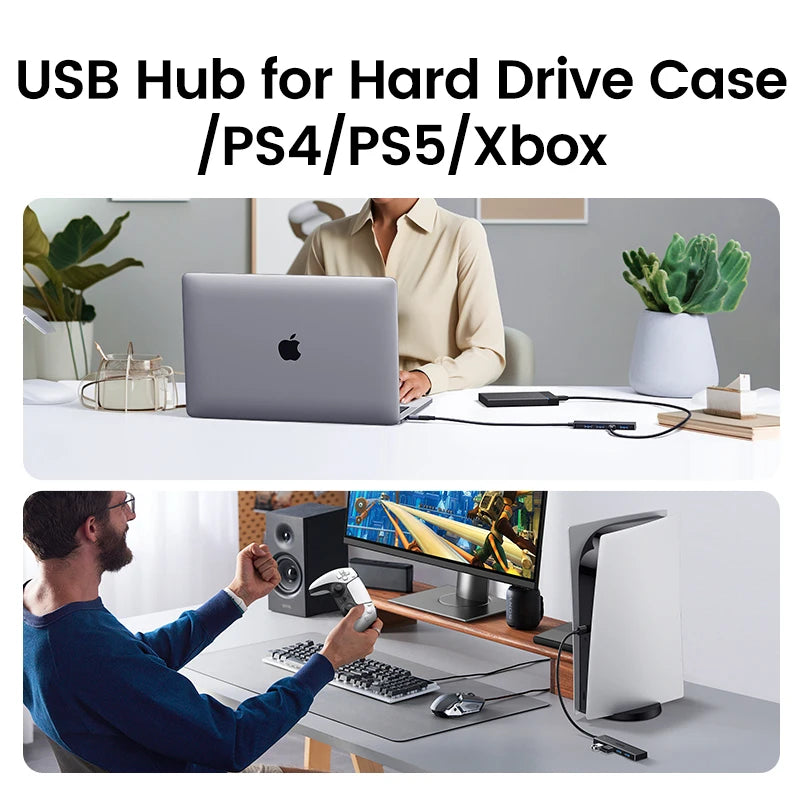 UGREEN HUB USB 3.0 de 4 Puertos, HUB USB-C Delgado para Ratón y Teclado, Compatible con MacBook Pro, Air, Laptop, PC de Escritorio, Xbox, PS5, Splitter