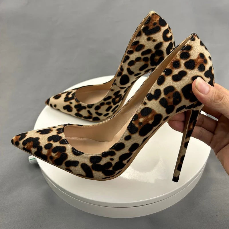 Tikicup-zapatos de tacón alto con punta puntiaguda para mujer, sin cordones tacones de aguja de diseñador, Sexy, leopardo, 8cm, 10cm, 12cm, talla grande 33-46
