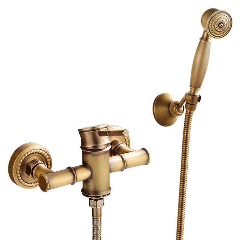 Grifo de ducha de baño antiguo, mezclador de bañera caliente y fría, grifo de grúa, montaje en pared, Material de latón, juego de baño de Bambú
