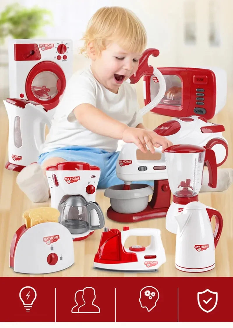Electrodomésticos de cocina, juguetes, juego de cocina para niños, juego de cocina, accesorios para casa de muñecas, licuadora, cafetera, máquina mezcladora, tostadora