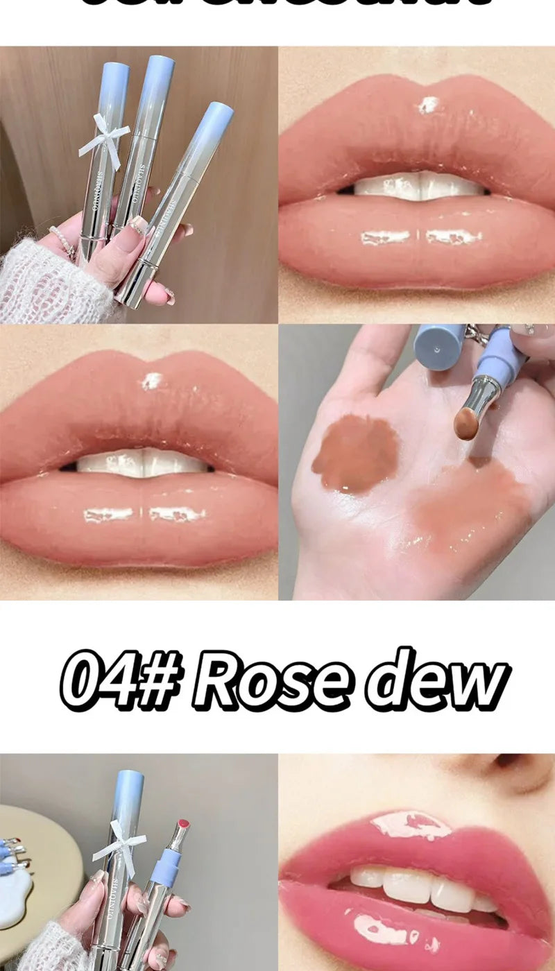Brillo Labial con Esencia Acuosa de Espejo, Larga Duración, No Pegajoso, Voluminizador, Brillo Labial Líquido, Esmalte Labial en Gel, Maquillaje Hidratante, Tinte Labial