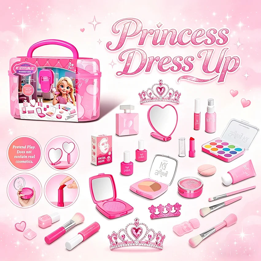 Set de Maquillaje de Juguete para Niñas: Manicura Falsa, Color de Labios, Sombra de Ojos, Cosméticos y Juguetes con Temática de Princesa (No se pueden lavar)