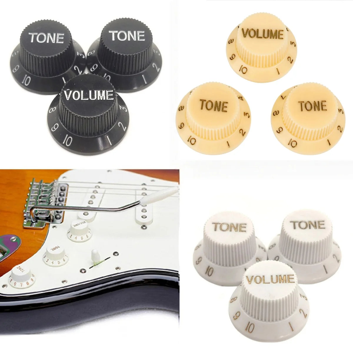 Miwayer 3 unids/set perillas de guitarra de plástico/2T1V perillas de Control de tono de volumen tapas de sombrero de copa/para piezas de guitarra eléctrica ST SQ