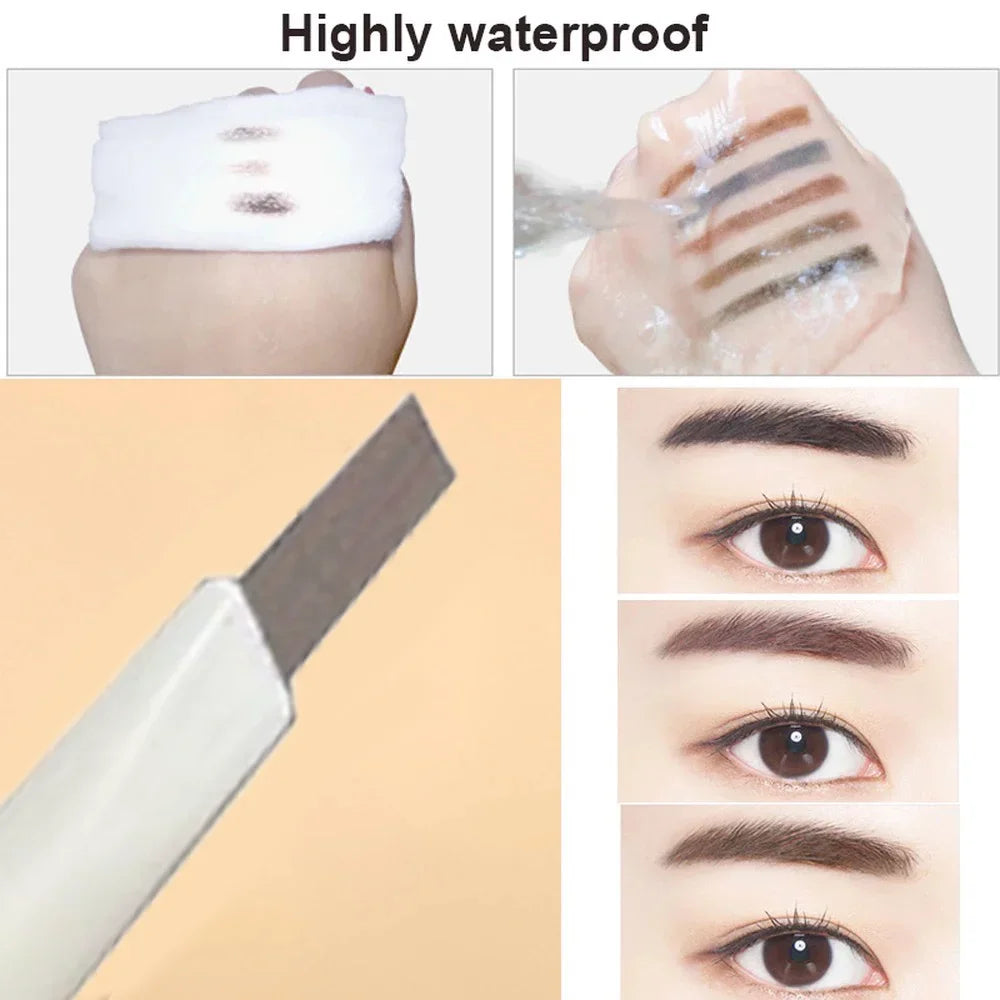 Lápiz de cejas de doble punta de cabeza fina: resistente al agua, duradero, rotación automática, punta de pincel, contorno, natural, certificado, unisex