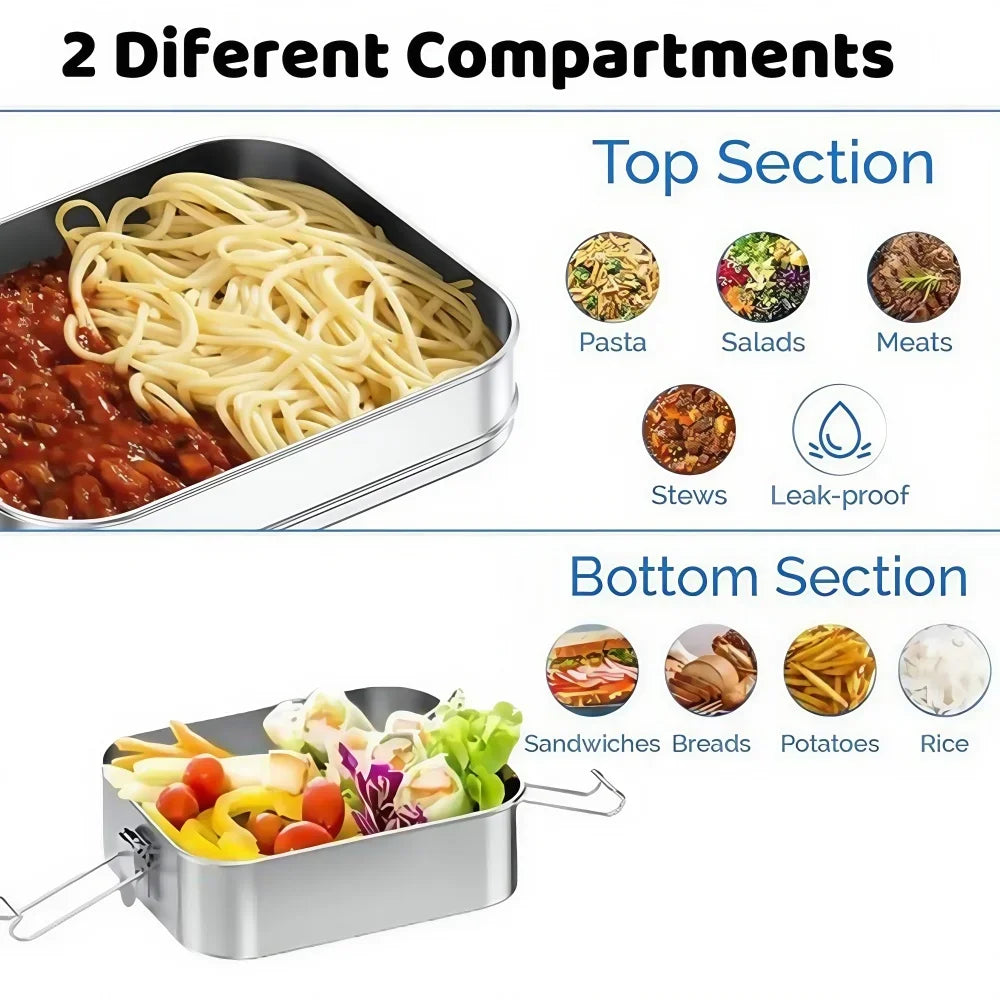Lonchera de Acero Inoxidable 304, Hermética y a Prueba de Fugas, Bento Box de 1/2 Capas, Contenedores para Almacenamiento de Alimentos con Cierre para Adultos
