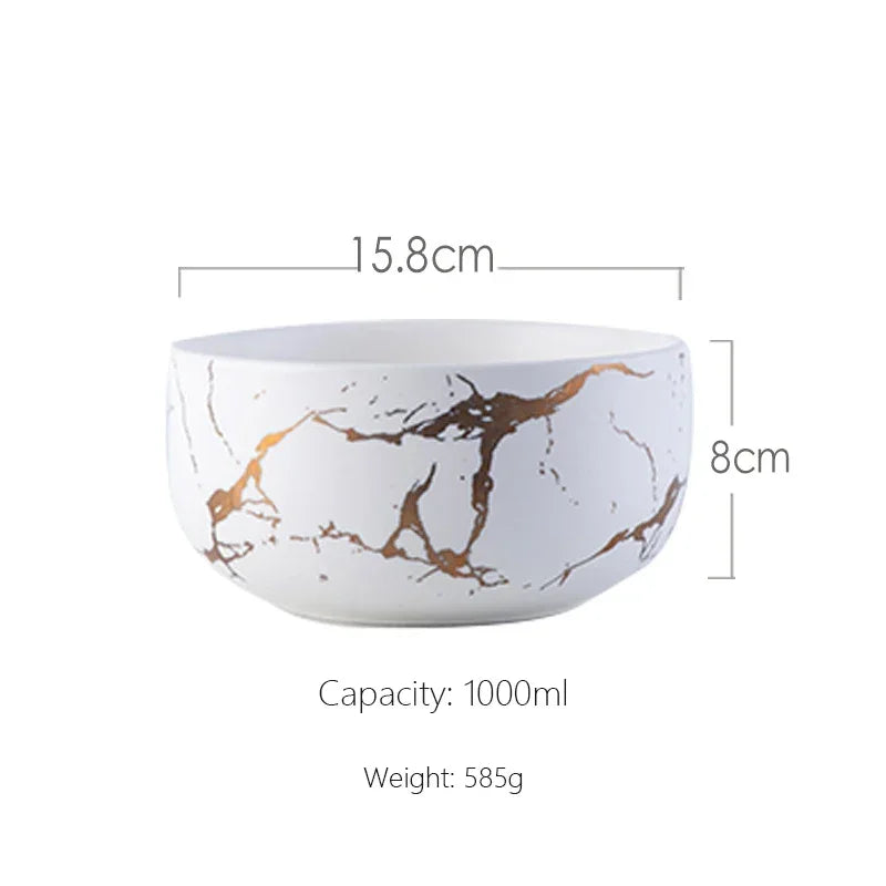 Cuenco de cerámica de mármol de estilo nórdico, juego de vajilla para el hogar, desayuno de porcelana, cena de arroz, sopa de fideos, cuencos redondos