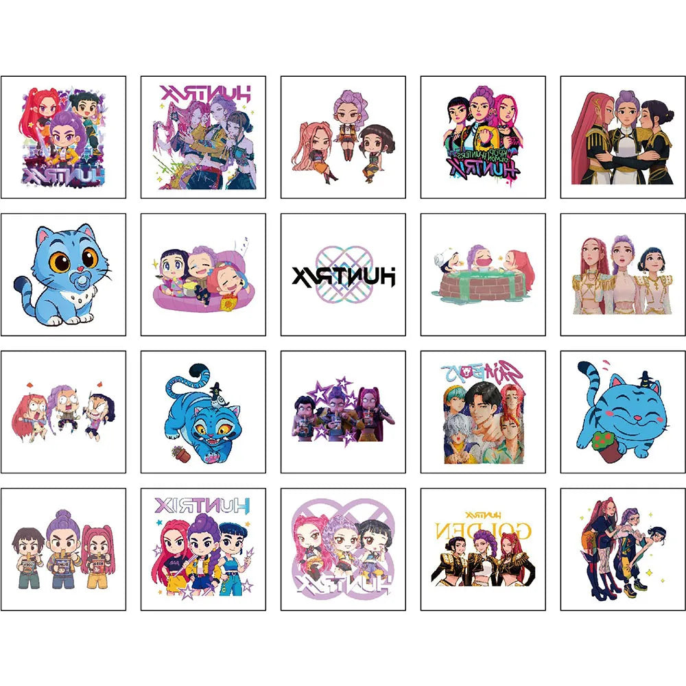 20 piezas/set de pegatinas de tatuajes temporales de dibujos animados Kpop Damon Hunters Rumi Kang, pegatinas de tatuajes de demonios Rumi para regalos de fiesta