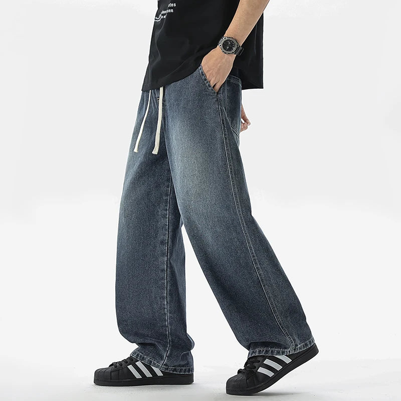 Pantalones vaqueros holgados americanos de pierna ancha para hombre, pantalón informal, recto, holgado, estilo Hip-hop callejero, ropa de calle negra, gris y azul