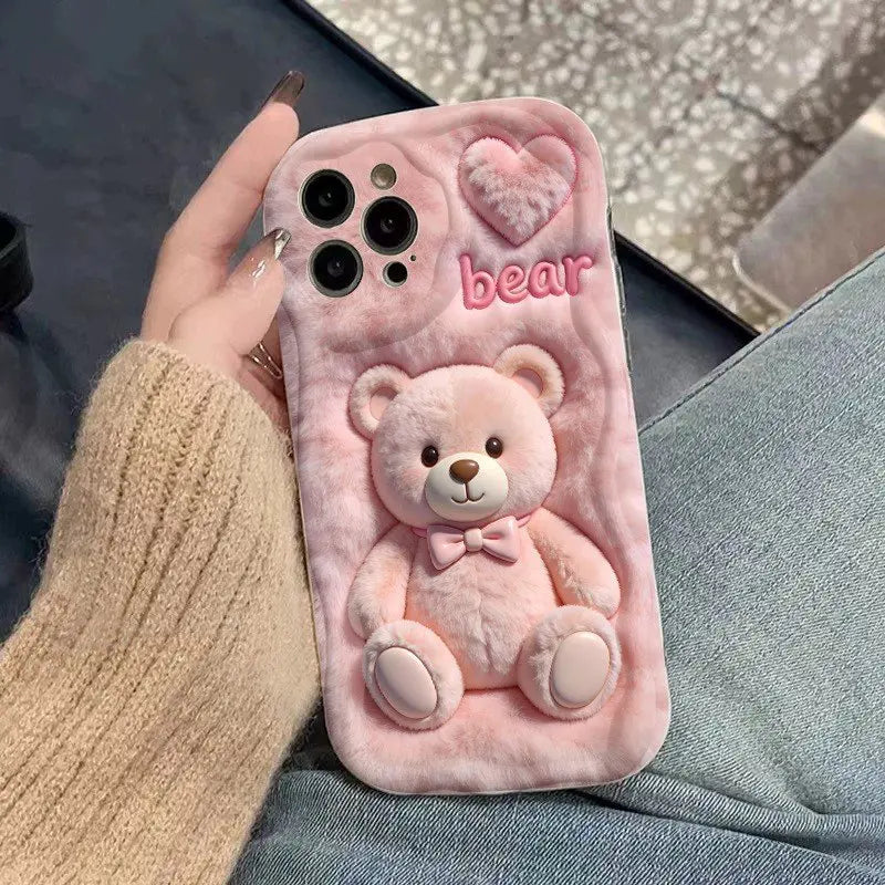 Funda de Teléfono con Estampado de Oso de Peluche Rosa de Dibujos Animados para iPhone 17 16 Pro Max 15 14 13 12 11, Funda para iPhone Air 16E XS XR X