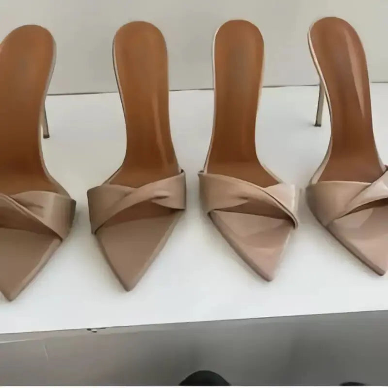 Yuejinlong Sexy 10cm 12cm Stiletto Peep Toe Mules Pleated Fold-over High Heels Sandals Plus Size 33-46 Fashion Party Shoes 2026