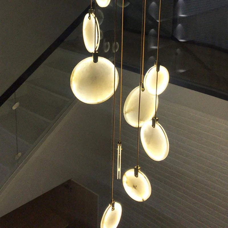 Luces colgantes largas modernas, lámpara colgante de cristal de mármol para escalera de lujo, decoración para sala de estar, accesorio de iluminación Led de piedra para Villa