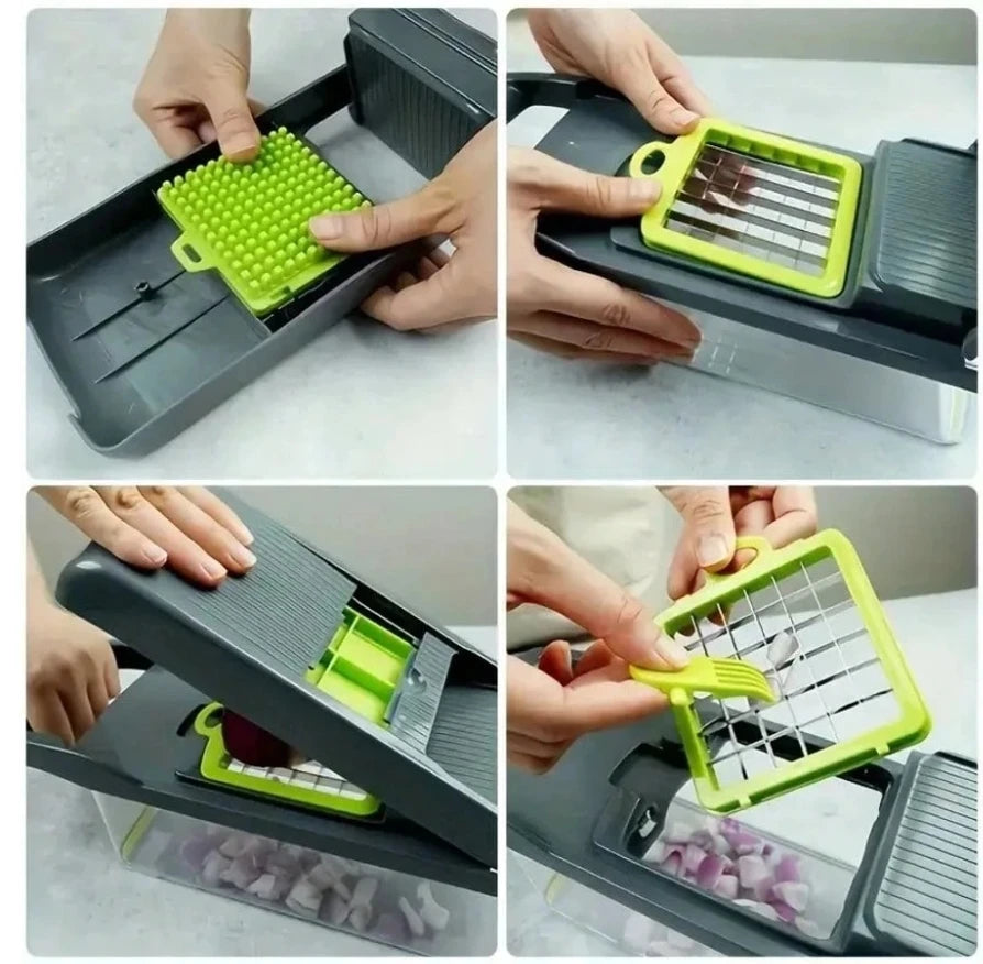 Picadora de verduras 16 en 1, picadora profesional de cebolla, picadora de alimentos multifuncional, cortadora de verduras de cocina, C vegetal