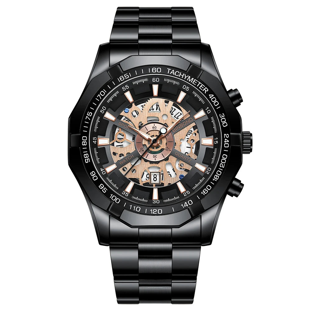 Relojes BINBONG de negocios para Hombre, Reloj de cuarzo luminoso con calendario resistente al agua para Hombre, Reloj de acero inoxidable para Hombre