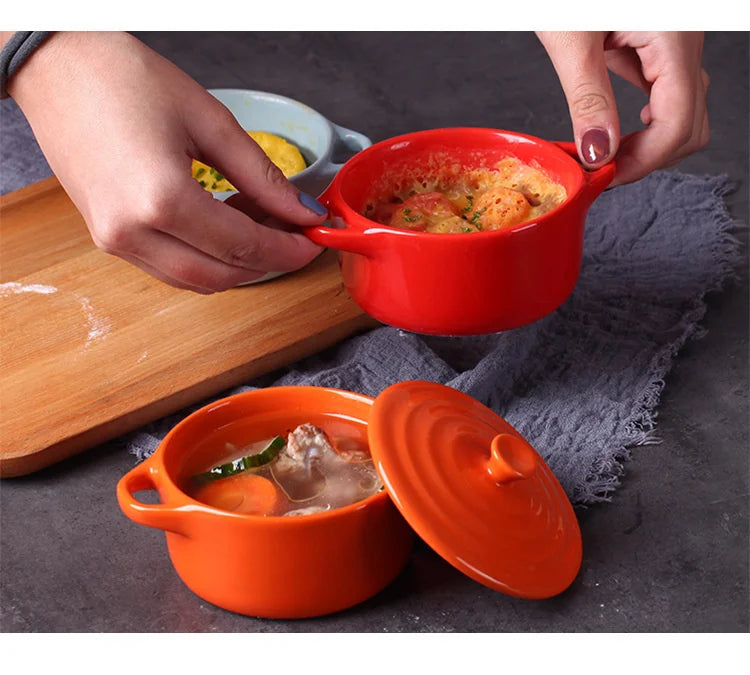 Mini olla de sopa de cerámica con cubierta para niños, tazón de huevo para estofado, tapa, cacerola para restaurante, cocina casera, ollas de cocina usadas