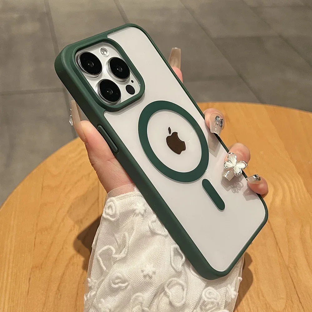 Funda de teléfono con carga magnética de titanio Natural mate para iPhone 16 15 14 13 12 11 Pro Max Plus Mini magsafe cubierta dura a prueba de golpes