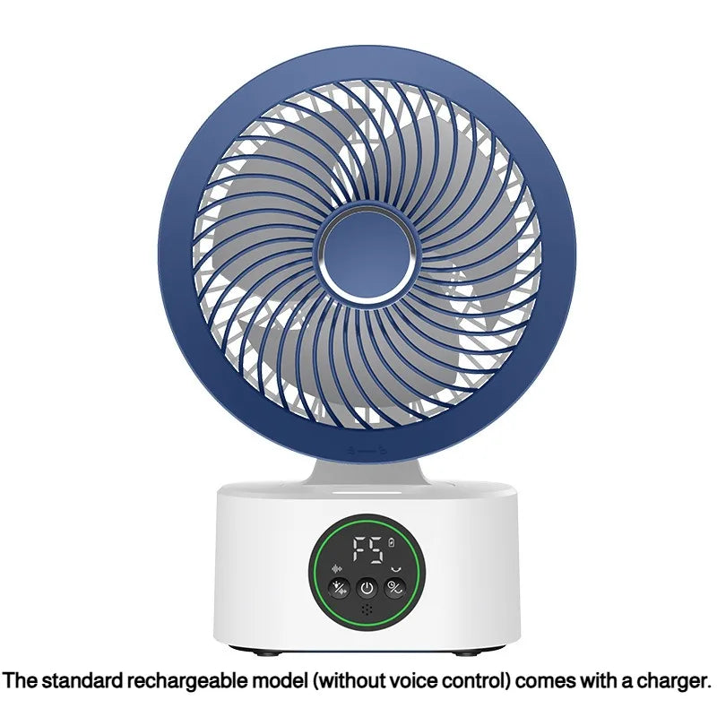 Ventilador Portátil de Pared con Control Remoto, Ventilador Eléctrico Plegable Recargable por USB con Luz Nocturna y Control por Voz Inteligente