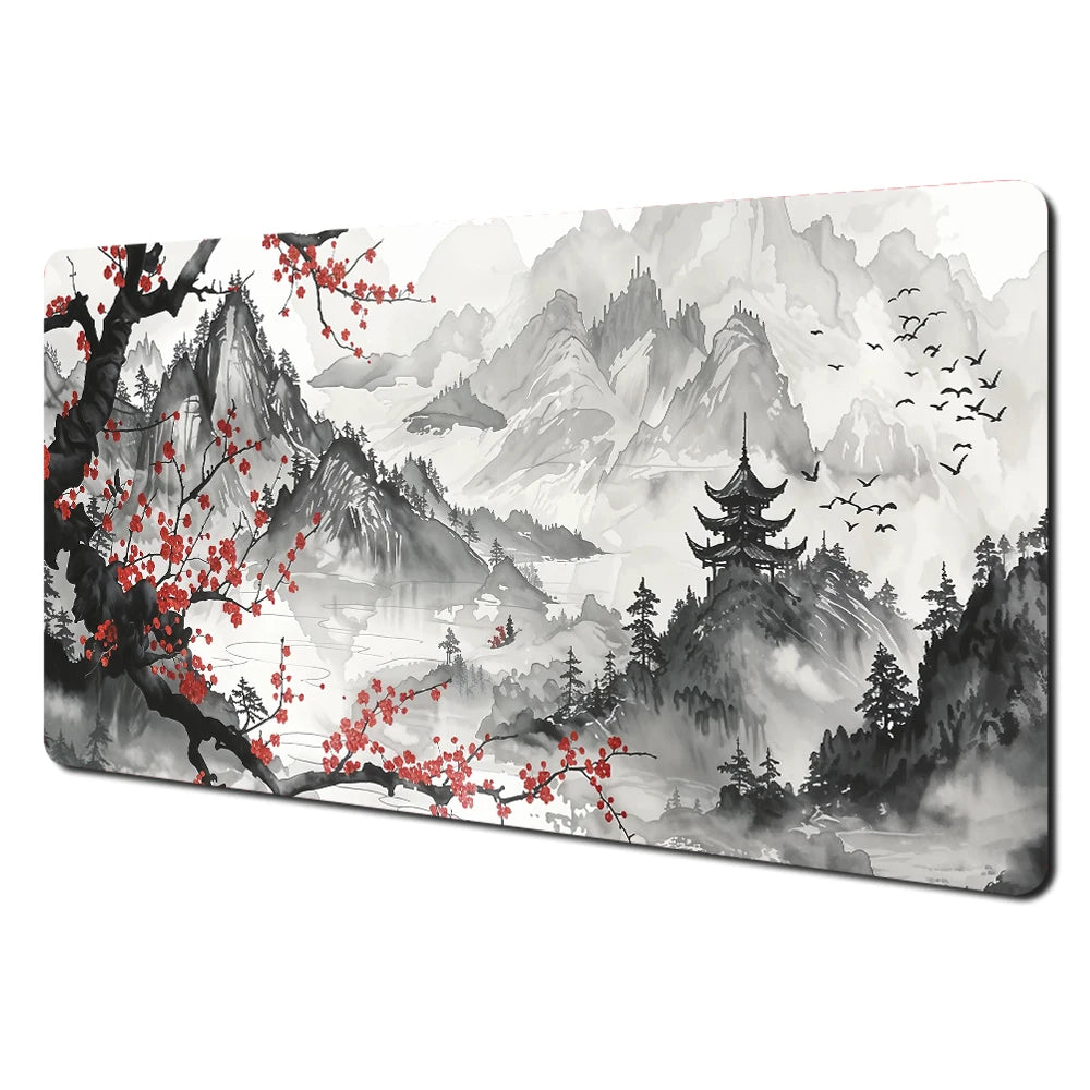 Alfombrilla de ratón grande con paisajes artísticos en rojo y negro, alfombrilla de escritorio duradera antideslizante, accesorios de oficina, alfombrilla para teclado y ratón, Tapis De Bureau