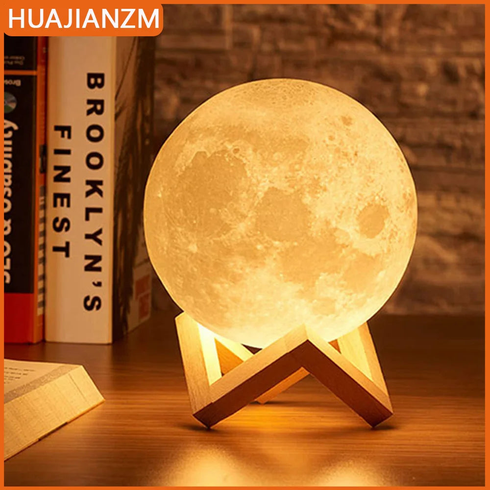 Lámpara de Luna luz LED nocturna alimentada por batería con soporte lámpara estrellada para decoración de dormitorio luces nocturnas regalo para niños lámpara de Luna