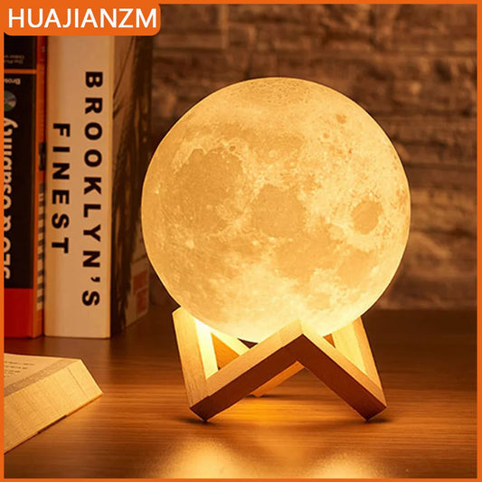 Lámpara de Luna luz LED nocturna alimentada por batería con soporte lámpara estrellada para decoración de dormitorio luces nocturnas regalo para niños lámpara de Luna