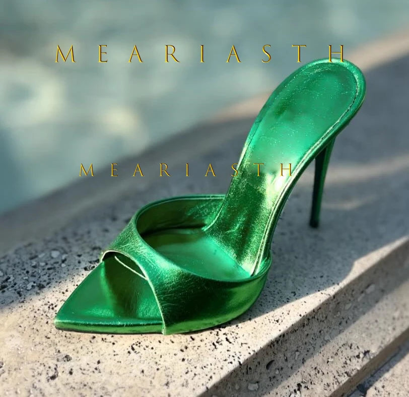 2025 Peep Toe Sexy verano mujer mulas bombas sandalias elegante súper fino tacones altos mula Oficina señora zapatos de fiesta zapatillas sandalias