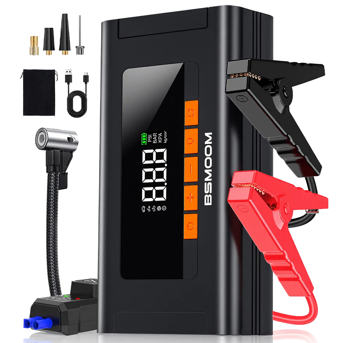 Arrancador de Coches con Compresor de Aire, Pantalla LCD, 21800mAh, Cargador Portátil, Dispositivo de Arranque de Batería de Coche de 6000A, Cargador de Batería para Coche de 12V (Todo Gasolina/10L Diésel), Arranque Rápi