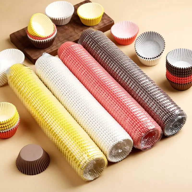 100 Uds. Tazas desechables para muffins, moldes para tarta de huevo, tazas para magdalenas resistentes al calor, revestimientos de papel grueso para magdalenas, moldes para tarta, herramientas para hornear