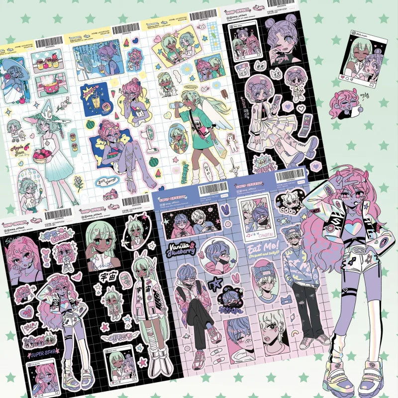 Pegatinas de dibujos animados coreanos, pegatinas de personajes de chica dulce y bonita, manual, diario, cuaderno, planificador, álbum de recortes, pegatina decorativa DIY