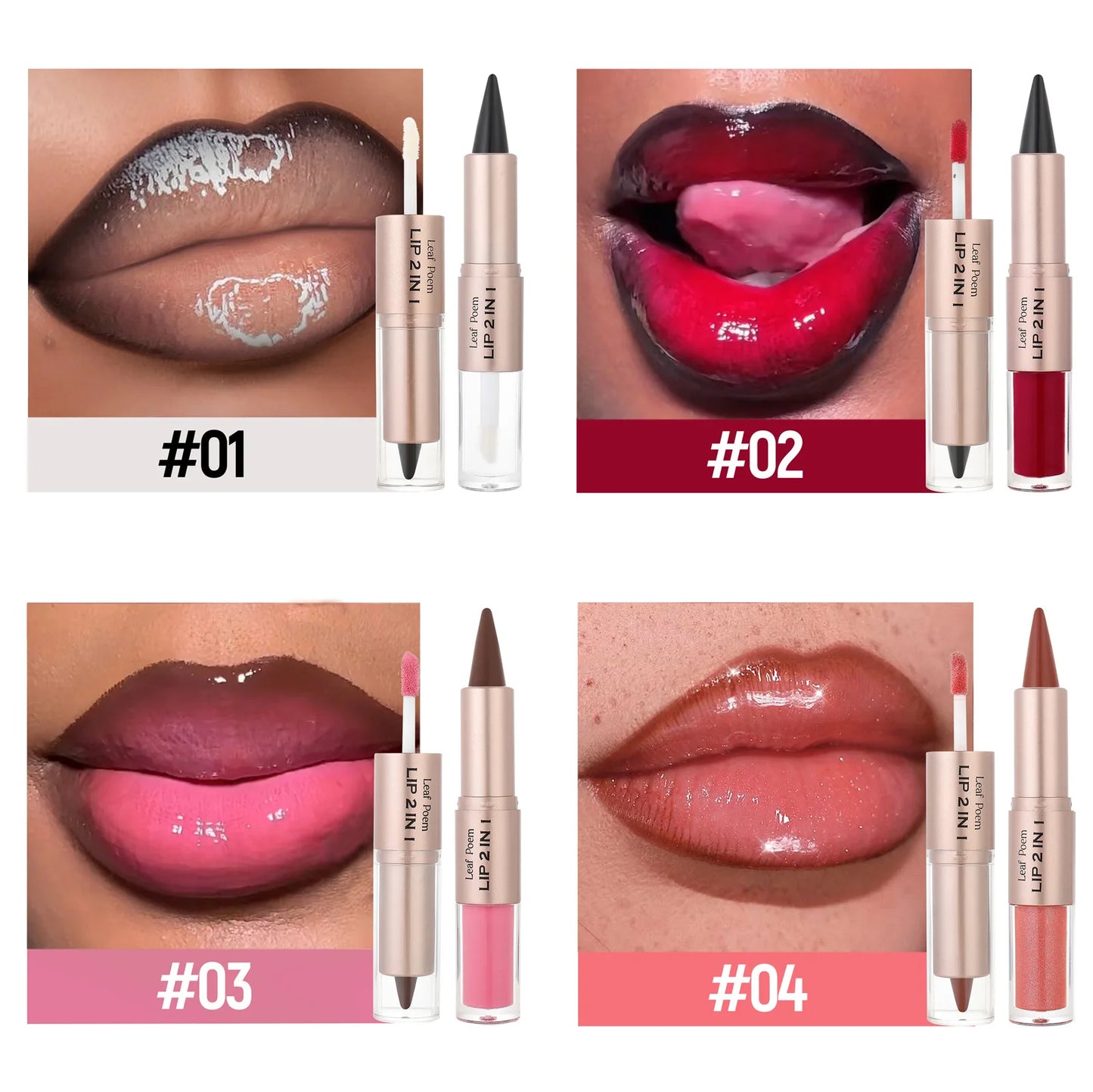 Lápiz Delineador de labios mate 2 en 1 de doble cabeza, resistente al agua, antiadherente, brillo de espejo, tinte de labios, brillo de labios marrón, maquillaje de lápiz labial