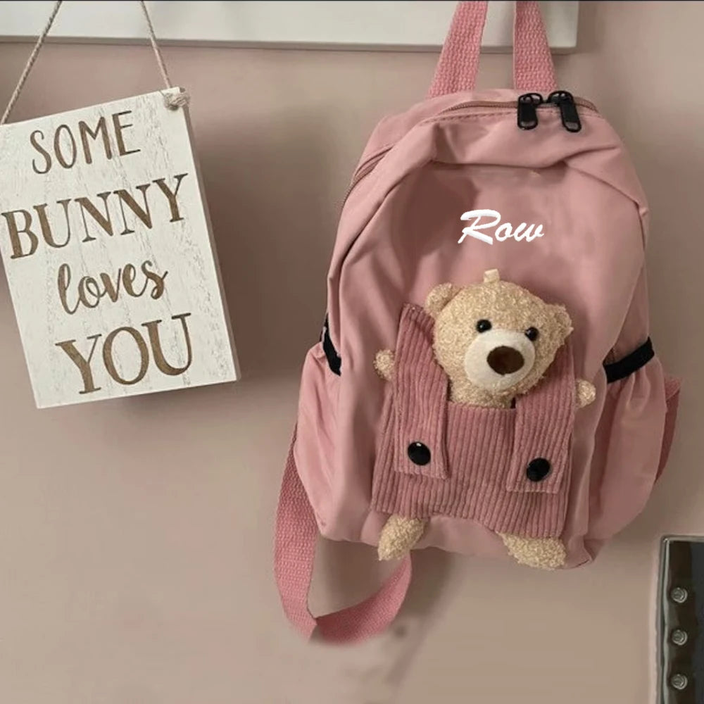 Mochila con nombre personalizado para niños, mochila bordada con dibujos animados para bebé, bolsa de libros para jardín de infantes, mochilas para salir, novedad
