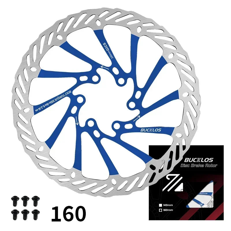 BUCKLOS-Rotor de freno de disco hidráulico ultraligero para bicicleta de montaña, disco de freno de bicicleta de carreras de carretera de montaña de 160/180/203mm con 6 pernos gratis