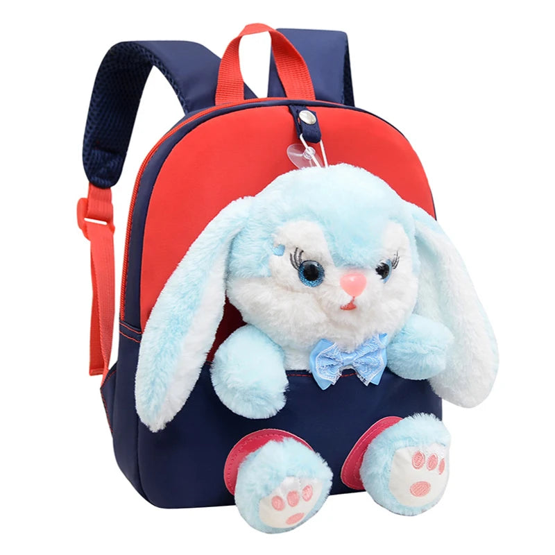 Mochila de jardín de infantes de dibujos animados, mochila escolar para niños, Linda mochila de muñeca de conejo de felpa, nueva