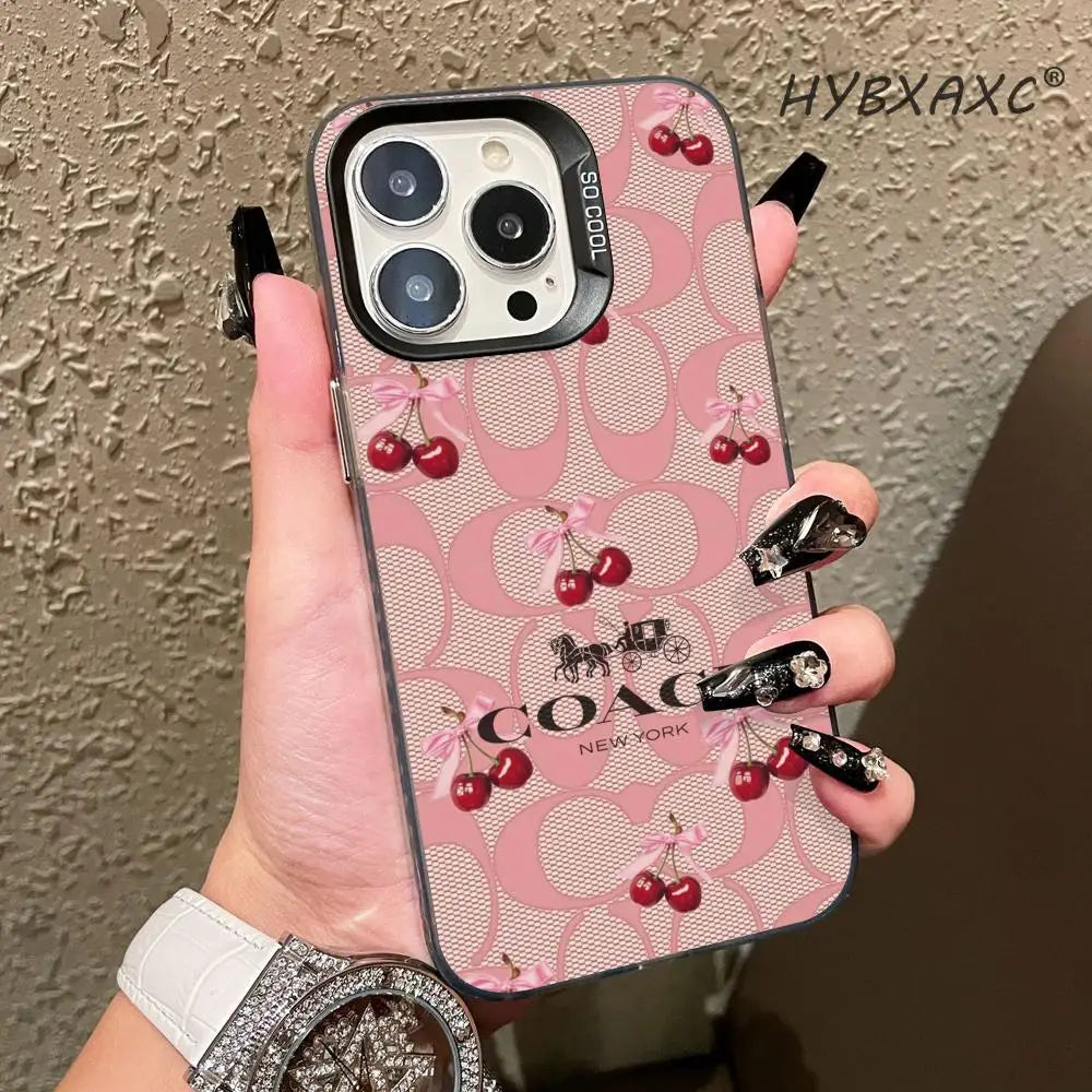Funda C-Coach-s Cherries para iPhone 17 16 15 Pro MAX 14 13 12 16e 15Pro Plus, Carcasa Plateada 17Air, Fundas IMD