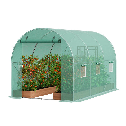 SucceBuy-Casa de aro para invernadero, túnel para invernadero, planta, casa caliente con marco de acero, cubierta de PE, puerta enrollable con cremallera