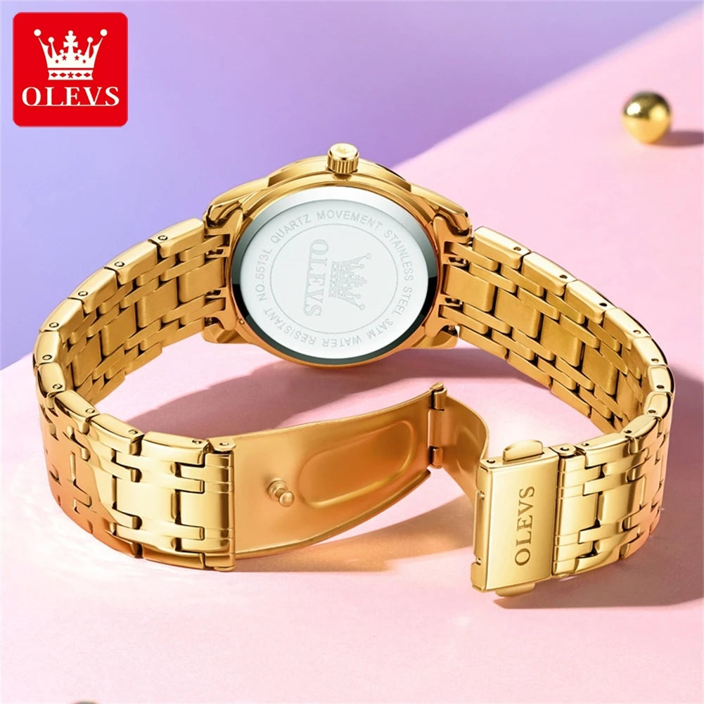 Relojes OLEVS para mujer, reloj de pulsera luminoso resistente al agua de acero inoxidable Original dorado a la moda, reloj clásico elegante para mujer con fecha