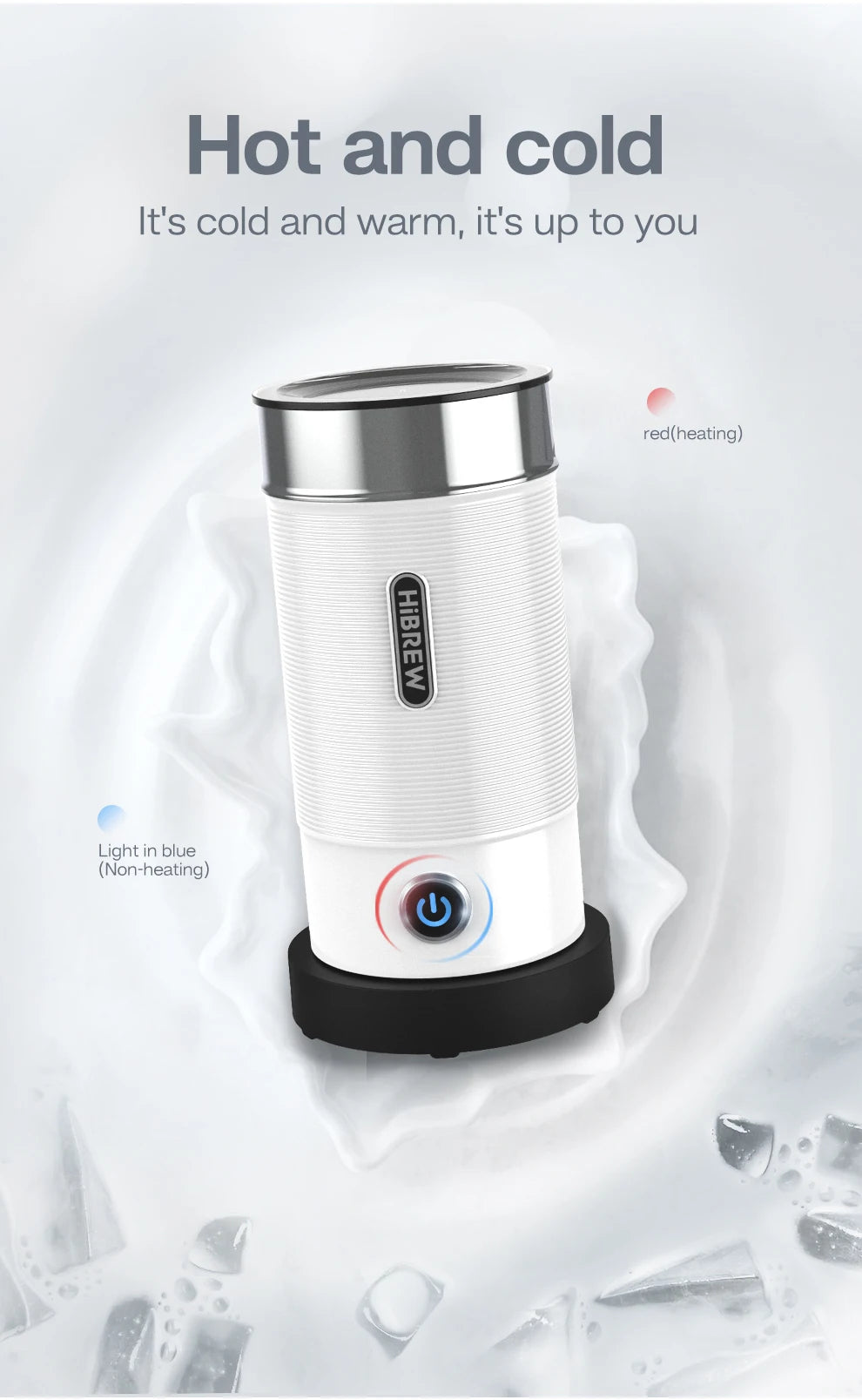 HiBREW Espumador de leche Espumador Mezclador de chocolate Latte frío/caliente Capuchino Calentador de leche completamente automático Cool Touch M1A