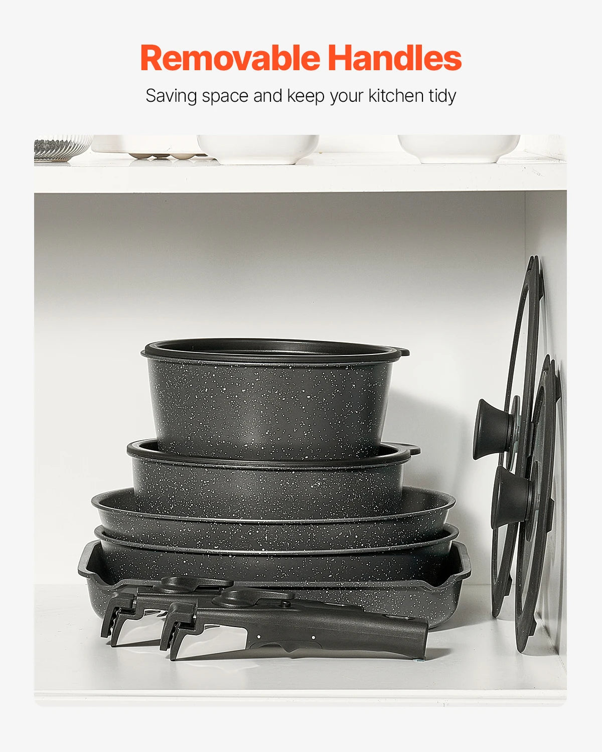 SucceBuy Juego de utensilios de cocina antiadherentes de 17 piezas, ollas y sartenes de granito, utensilios de cocina de inducción con sartén para freír salsa
