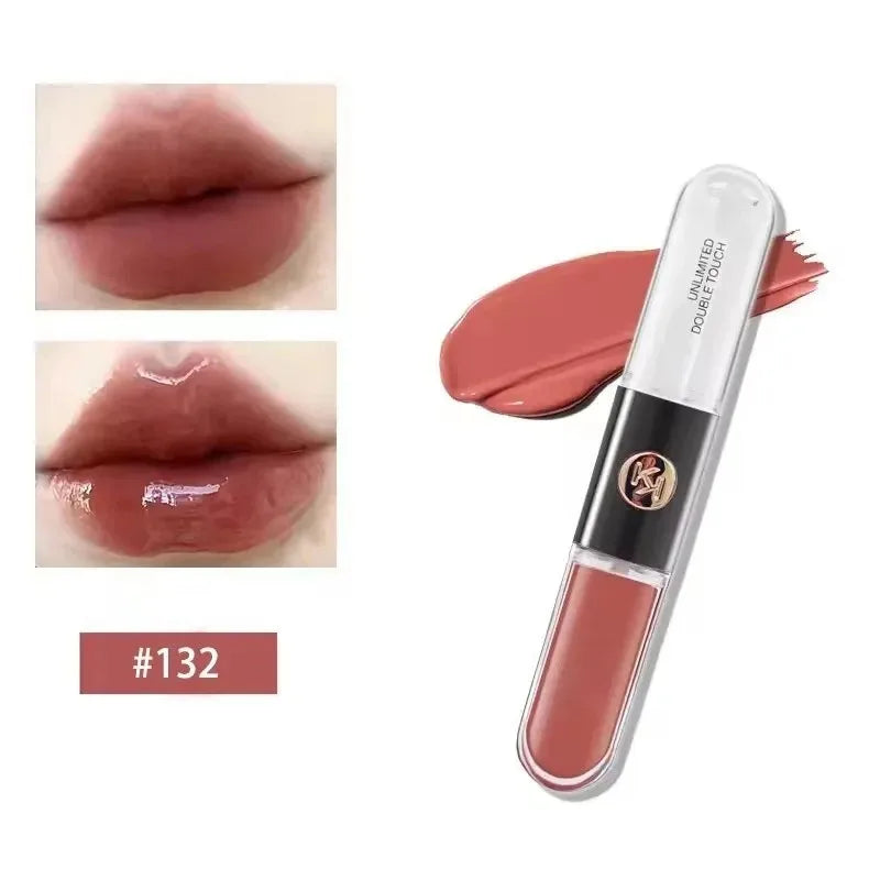 Kiko Labial de Doble Punta Transparente Efecto Espejo, No se Desvanece, No se Transfiere, Brillo Labial Tono Té con Leche, Pasta de Frijol, Maquillaje Labial Natural