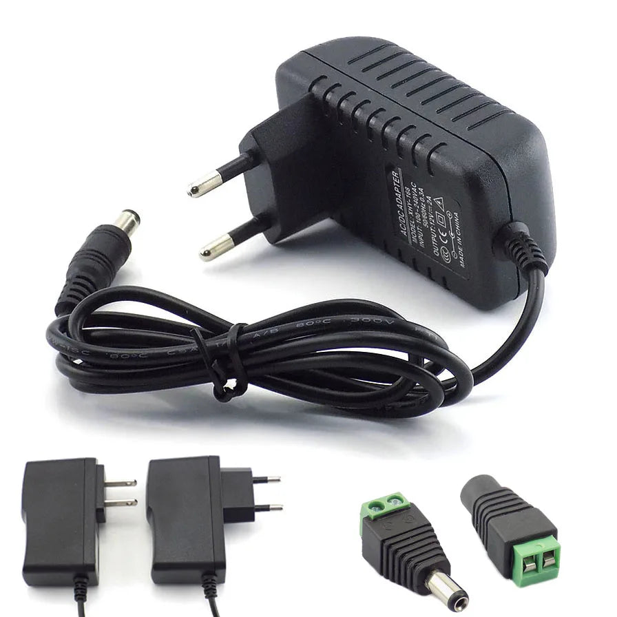 Adaptador de fuente de alimentación de 12V, 1A, 2A, 0.5A, CA, CC, enchufe de EE. UU. Y UE, CC, macho, hembra, 5,5x2,1mm, para tira de luces LED