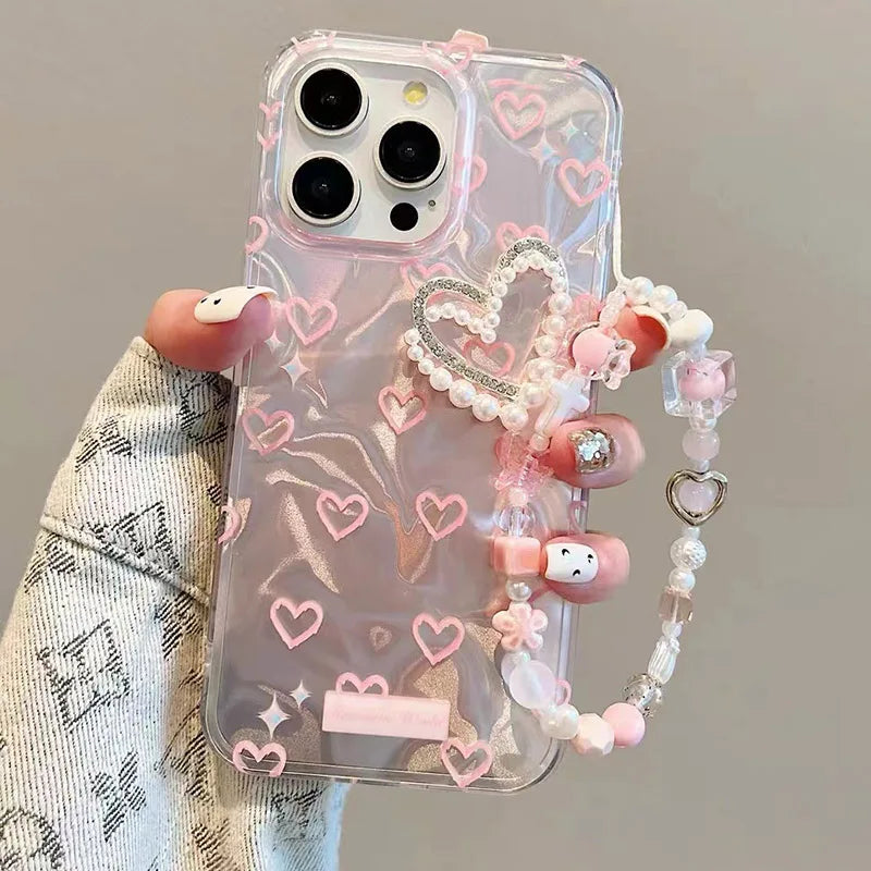 Funda de lujo 3D con perlas y corazón de amor para Realme 14 Pro Plus 14T 12 13 11 C31 C33 C21 C20 C11 C67 4G 5G 8 7 Pro C2