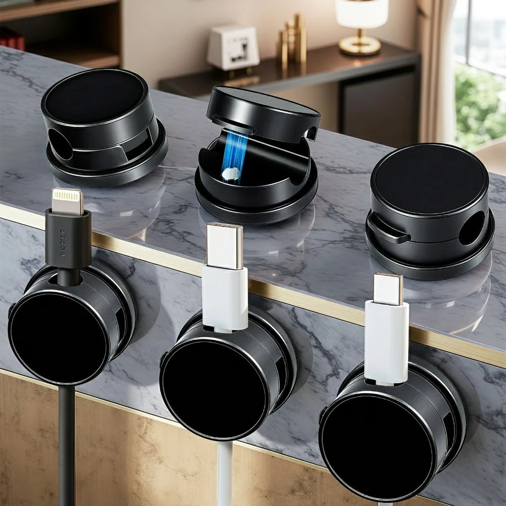 6 Clips Magnéticos para Cables, Organizador de Cables Ajustable, Soporte para Cables Debajo del Escritorio, Gestión de Cables