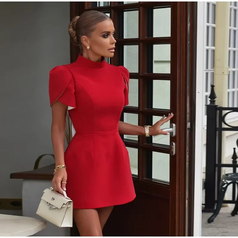 Minivestido elegante con lazo blanco para mujer, vestidos cortos de lujo, vestidos informales negros y rojos para fiesta de noche, cumpleaños y verano